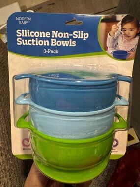 Silicone Non-Slip Suction Bowls - Blue, Light Blue & Green 3-Pack